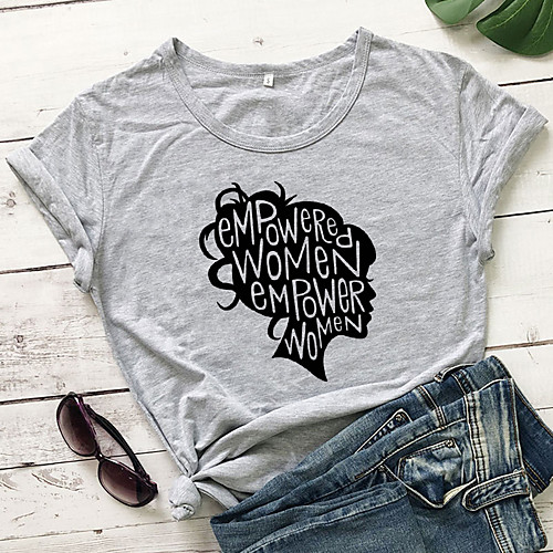 

Women's T shirt Graphic Text Graphic Prints Print Round Neck Basic Tops 100% Cotton White Black Purple