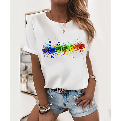 

Women's T shirt Graphic Prints Round Neck Tops 100% Cotton White