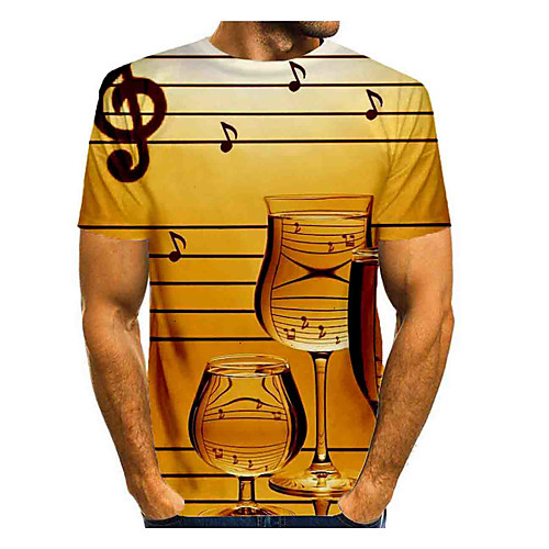 

Men's T shirt Graphic Print Short Sleeve Daily Tops Basic Round Neck Yellow