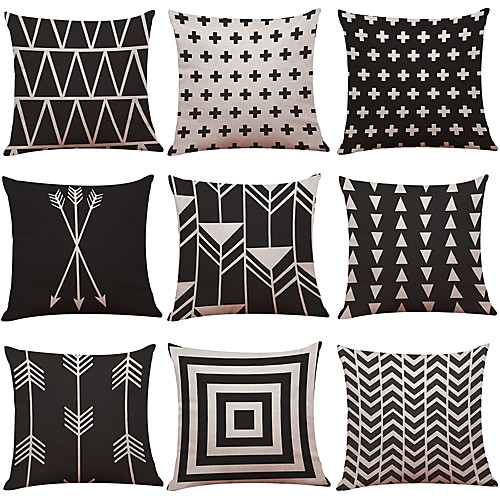 

1 Set of 9 Geometric Lines Series Decorative Faux Linen Throw Pillow Cover 18 x 18 inches 45 x 45 cm