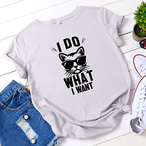 

Women's T shirt Graphic Text Letter Print Round Neck Basic Tops 100% Cotton White Yellow Blushing Pink