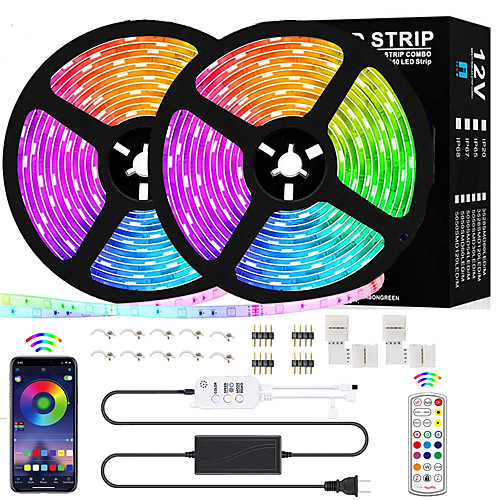 

LED Strip Lights RGB Strips 32.8ft Tape Light 300 LEDs SMD5050 Waterproof Music Sync Color Changing Bluetooth Controller 24Key Remote Control Decoration for Home TV Party - APP Controlled