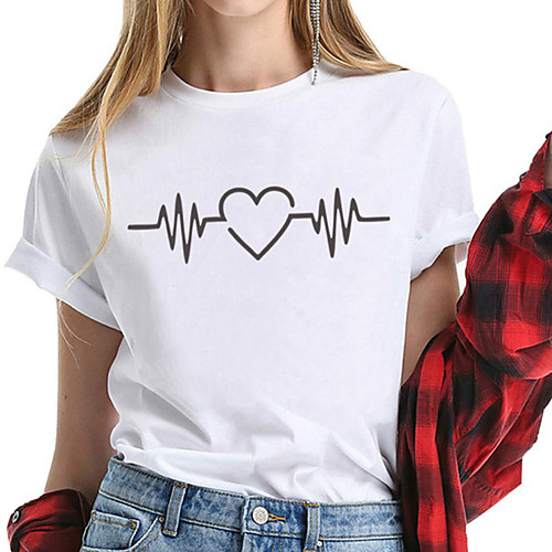

Women's T shirt Heart Graphic Prints Print Round Neck Basic Tops 100% Cotton White Black Yellow