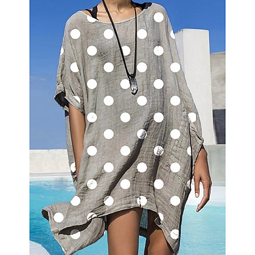 

Women's Shift Dress Short Mini Dress Yellow Gray Green Half Sleeve Polka Dot Summer Round Neck Elegant Loose 2021 S M L XL