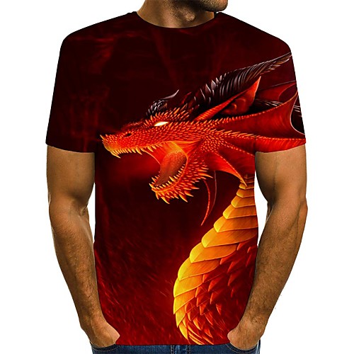 

Men's T shirt Graphic Animal Print Short Sleeve Daily Tops Streetwear Blue Red
