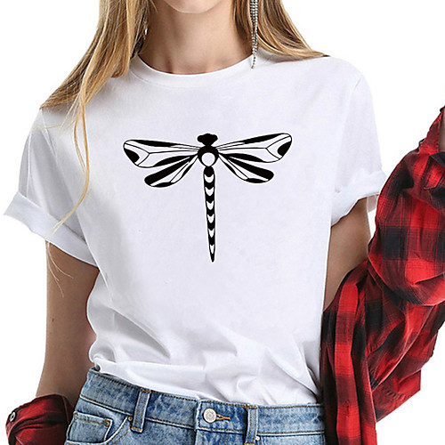 

Women's T shirt Graphic Prints Print Round Neck Basic Tops 100% Cotton White Black Yellow