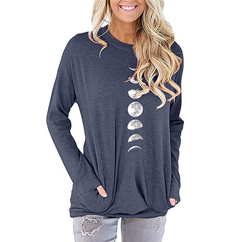 

Women's T shirt Graphic Prints Long Sleeve Print Round Neck Basic Tops Black Blushing Pink Green
