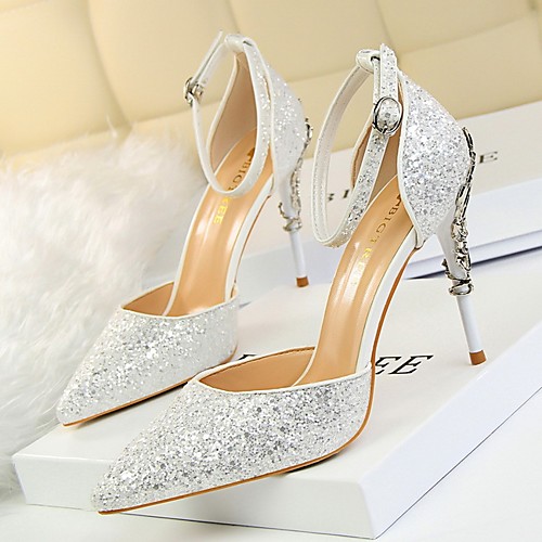 

Women's Sandals Stiletto Heel Pointed Toe Daily PU White Black Red