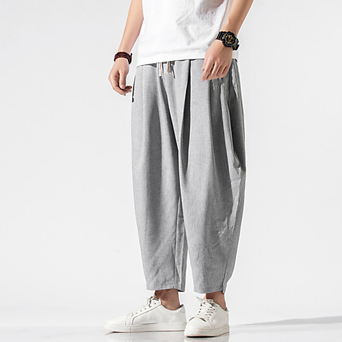 

Men's Basic Breathable Linen Slim Daily Going out Chinos Bloomers Pants Solid Colored Full Length Classic Black Light gray Dark Gray / Summer / Drawstring