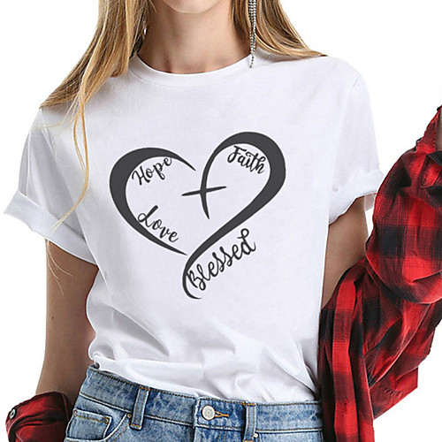 

Women's Faith T shirt Heart Graphic Prints Print Round Neck Basic Tops 100% Cotton White Black Yellow
