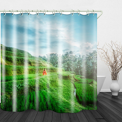

Terraced Rice Field Digital Print Waterproof Fabric Shower Curtain For Bathroom Home Decor Covered Bathtub Curtains Liner Includes With Hooks