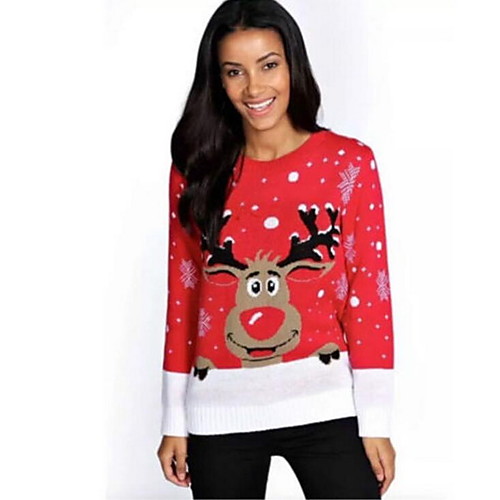 

Women's Animal Pullover Long Sleeve Sweater Cardigans Round Neck Fall Black Red
