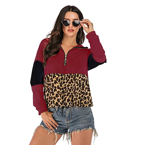 

Women's Pullover Sweatshirt Leopard Cheetah Print Daily Basic Hoodies Sweatshirts Loose Wine Black