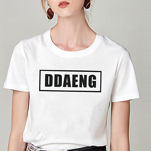 

Women's T shirt Graphic Prints Print Round Neck Basic Tops 100% Cotton White Black Yellow