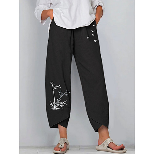 

Women's Basic Quick Dry Lightweight Linen / Cotton Blend Loose Chinos Pants Plants Blue Black Gray