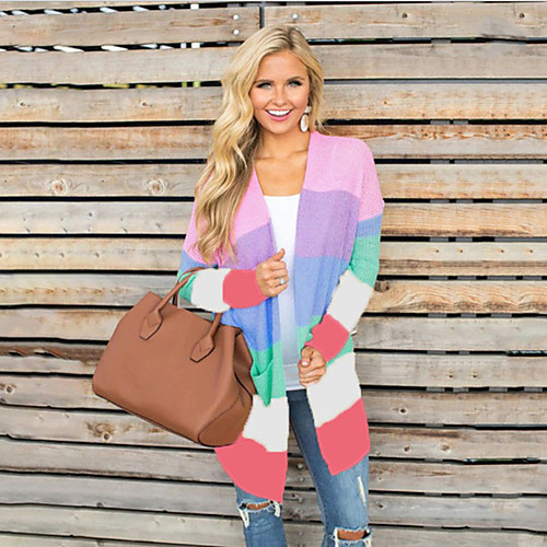 

Women's Rainbow Cardigan Long Sleeve Sweater Cardigans V Neck Fall Winter Rainbow