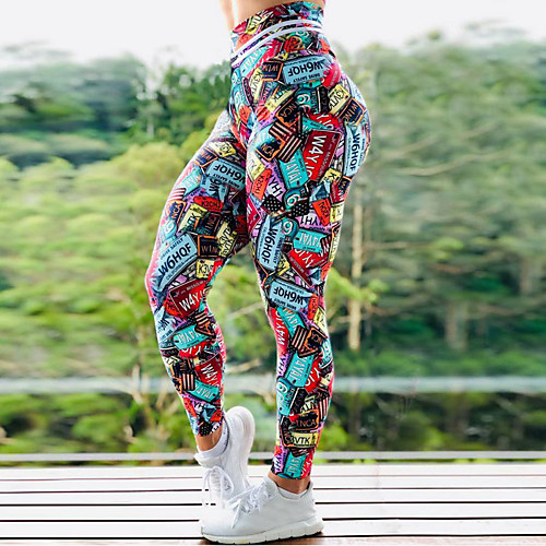 

Women's High Waist Yoga Pants Tights Leggings Tummy Control Butt Lift Quick Dry Rainbow Fitness Gym Workout Running Winter Summer Sports Activewear High Elasticity Skinny