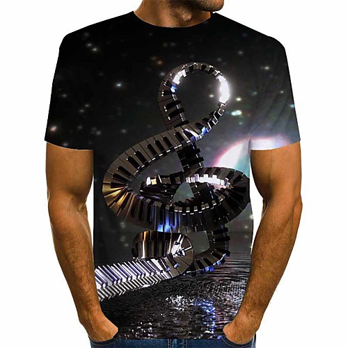 

Men's T shirt Shirt Graphic Abstract Print Short Sleeve Daily Tops Basic Exaggerated Round Neck Black
