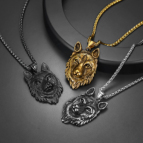 

Women's Men's Pendant Necklace Necklace Wolf Head Statement Fashion 18K Gold Plated Titanium Steel Silver Gold Black 555 cm Necklace Jewelry 1pc For Christmas Birthday Party Festival