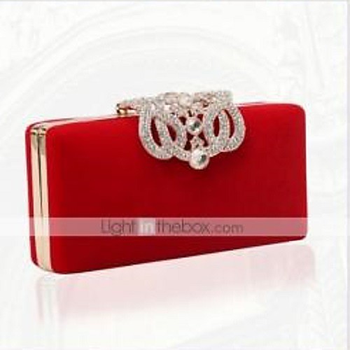 

Women's Bags PU Leather Velvet Evening Bag Crystals Chain Wedding Party Special Occasion Wedding Bags Black Purple Red Blue