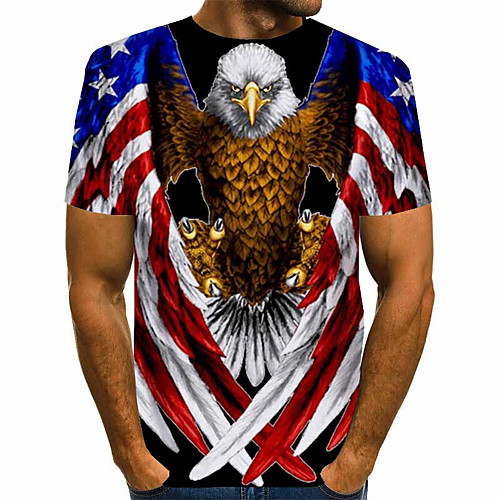 

Men's Tee T shirt Shirt Graphic Eagle American Flag Independence Day Animal Plus Size Print Short Sleeve Daily Tops Basic Designer Exaggerated Big and Tall Round Neck Blue Red Rainbow