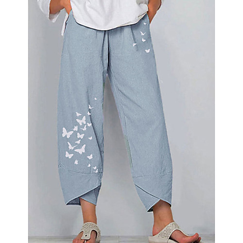 

Women's Chinos Pants Patterned Full Length Blue Green Gray