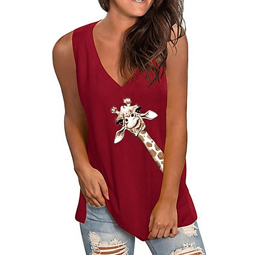 

Women's Tank Top Vest T shirt Animal V Neck Basic Tops White Yellow Wine