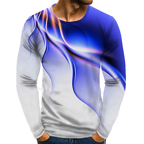 

Men's T shirt Shirt Graphic Plus Size Print Long Sleeve Daily Tops Basic Exaggerated Round Neck Purple Blushing Pink Black