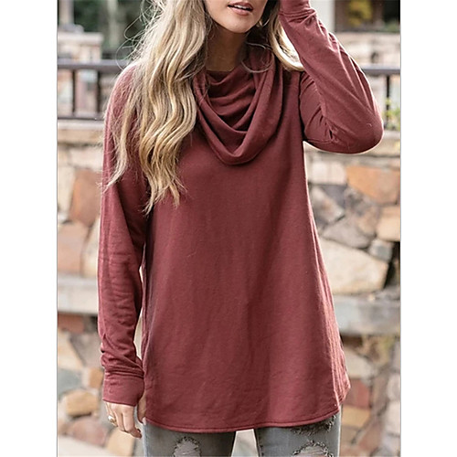 

Women's Blouse Shirt Solid Colored Long Sleeve Round Neck Tops Loose Blue Wine Black