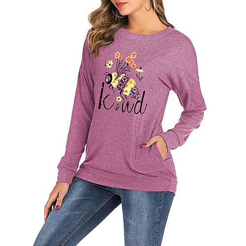 

Women's Be kind T shirt Graphic Text Letter Long Sleeve Print Round Neck Basic Tops Black Blushing Pink Green