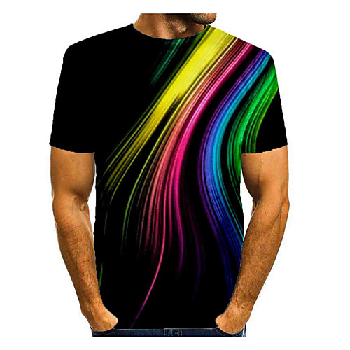 

Men's T shirt Shirt Graphic Print Short Sleeve Daily Tops Basic Round Neck Rainbow