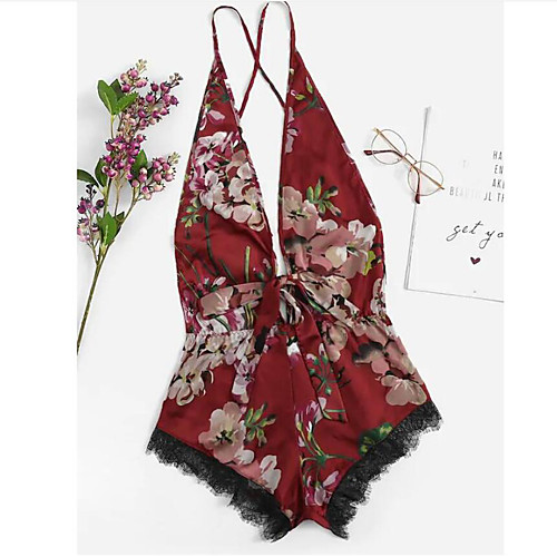 

Women's Criss Cross Lace Bow Super Sexy Bodysuits Nightwear Geometric Embroidered Blue / Wine / White S M L / Strap / Silk / Deep V / Strap