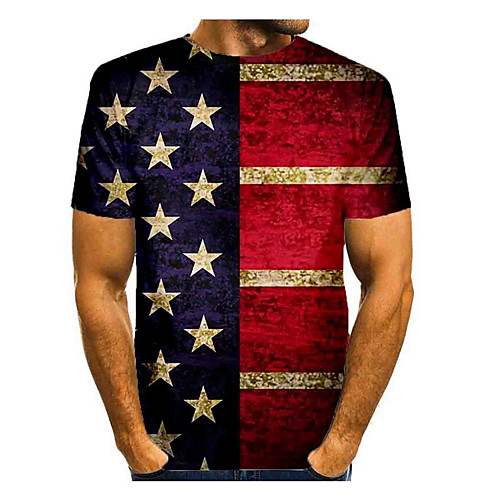 

Men's T shirt Graphic American Flag Independence Day National Flag Print Short Sleeve Daily Tops Basic Round Neck Navy Blue