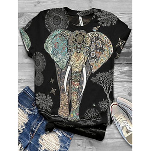 

Women's T shirt Animal Round Neck Tops White Black Blushing Pink