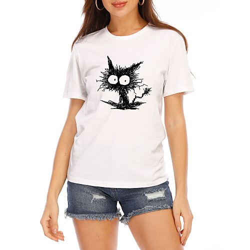 

Women's T shirt Graphic Prints Round Neck Tops 100% Cotton White