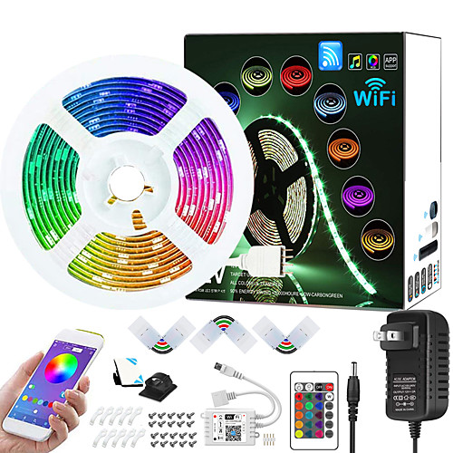 

7.5M WIFI App Controlled Music Sync Colour Changing RGB LED Strip Lights with 24-Key Remote Sensitive Built-in Mic 5050 RGB LED Light Strip Kit DC12V