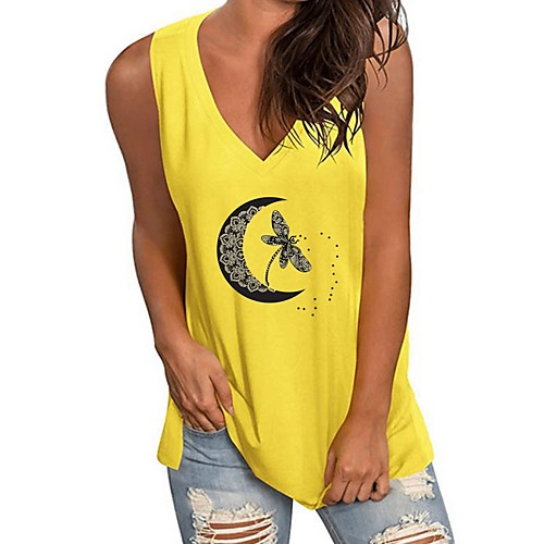 

Women's Tank Top Vest T shirt Animal V Neck Basic Tops White Black Yellow