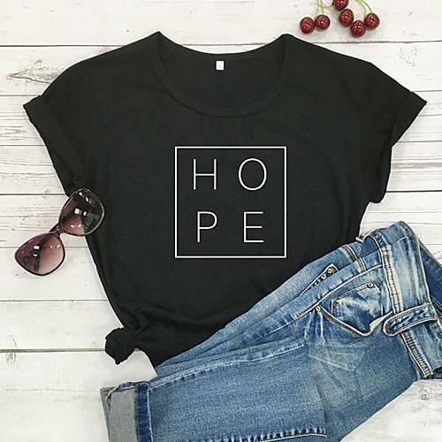 

Women's T shirt Graphic Text Graphic Prints Print Round Neck Basic Tops 100% Cotton White Black Purple