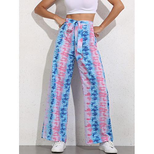 

Women's Basic Loose Daily Chinos Pants Tie Dye High Waist Purple