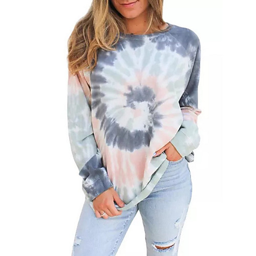 

Women's Hoodie Sweatshirt Tie Dye Casual Hoodies Sweatshirts Cotton Loose Blue Gray Rainbow