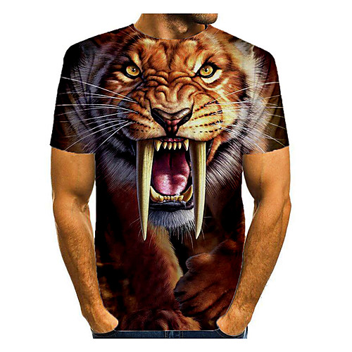 

Men's T shirt Graphic Animal Print Short Sleeve Daily Tops Basic Yellow