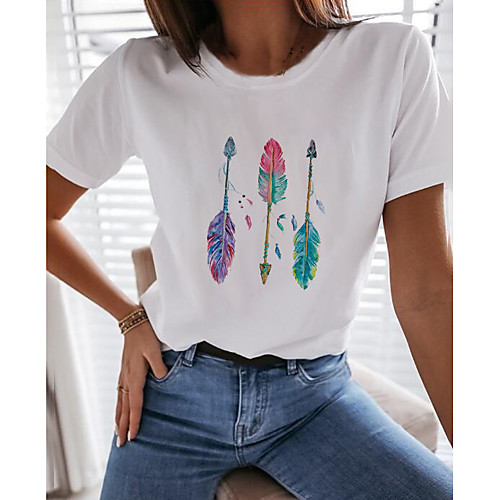 

Women's T shirt Graphic Prints Round Neck Tops 100% Cotton White