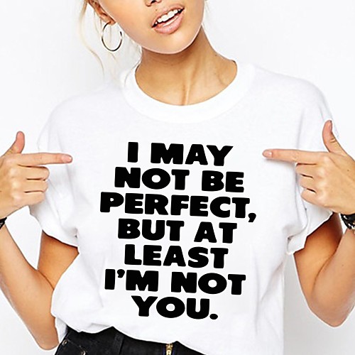 

Women's T shirt Graphic Text Letter Print Round Neck Basic Tops 100% Cotton White Black Light gray