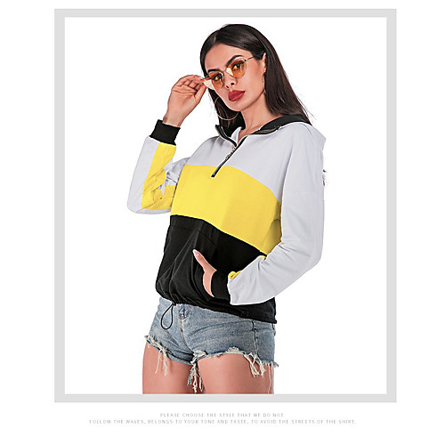 

Women's Pullover Hoodie Sweatshirt Color Block Quarter Zip Daily Basic Hoodies Sweatshirts Loose White
