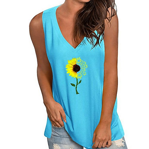 

Women's Tank Top Vest T shirt Floral Flower V Neck Basic Tops White Black Yellow