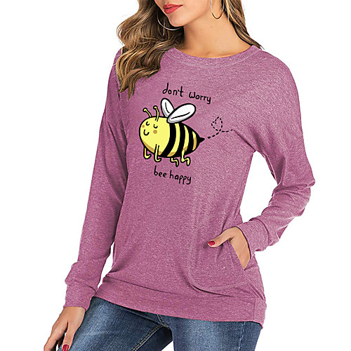

Women's T shirt Graphic Text Letter Long Sleeve Print Round Neck Basic Tops Blushing Pink Green Light gray