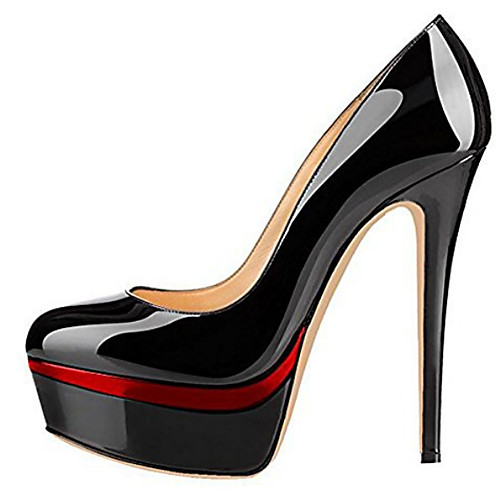 

Women's Heels Platform Round Toe Daily PU Solid Colored Black / Red Almond Black