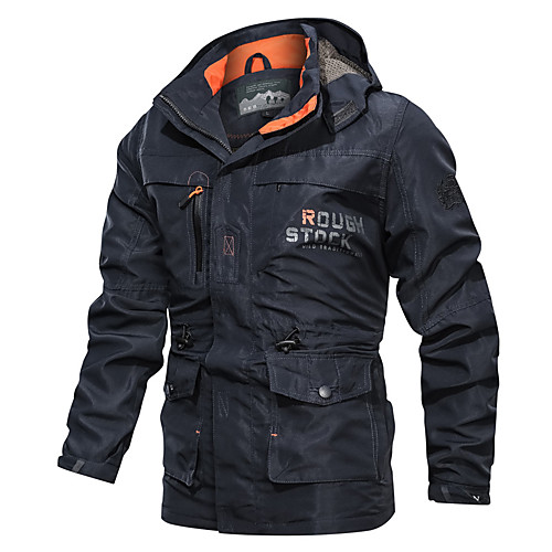 

Men's Jacket Daily Spring & Fall Regular Coat Hooded Regular Fit Jacket Long Sleeve Letter Print Blue Army Green / Sports