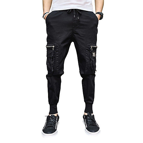 

Men's Streetwear Sports Daily Going out Jogger Tactical Cargo Pants Solid Colored Full Length Drawstring Black