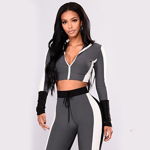 

Women's 2 Piece Activewear Set Workout Outfits Yoga Suit Athletic 2pcs Long Sleeve UV Resistant Quick Dry Soft Fitness Gym Workout Running Sportswear Gray Activewear Stretchy